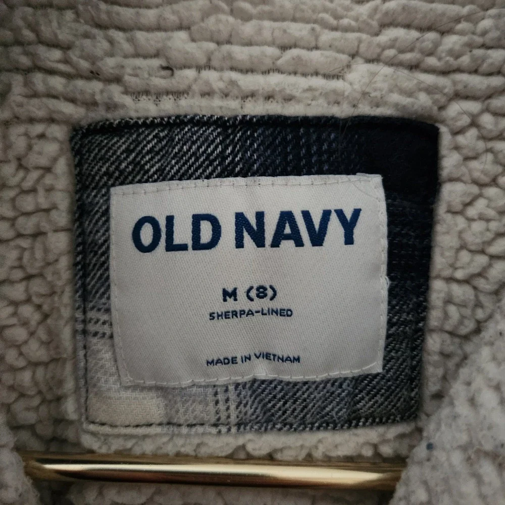 Old‎ Navy Boys Blue White Plaid Sherpa Lined Flannel Shirt Jacket Size M 8